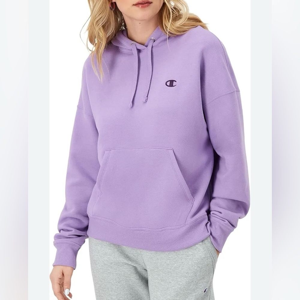 Champion Power Blend Fleece Hoodie Embroidered Logo Lavender Large